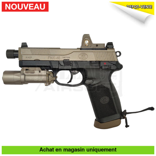 Pistolet GBB VFC FNX Custom + Point rouge type RMR + Lampe type Surefire + Chargeurs +... répliques de poing airsoft GBB