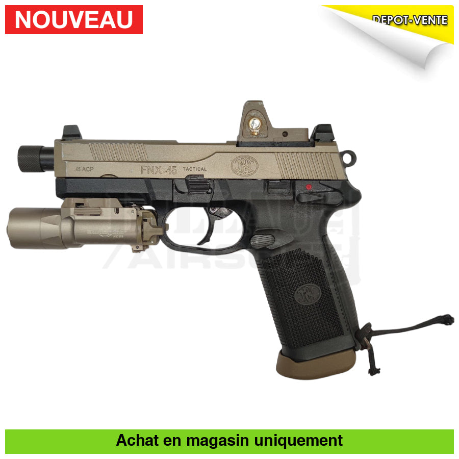 Pistolet GBB VFC FNX Custom + Point rouge type RMR + Lampe type Surefire + Chargeurs +... répliques de poing airsoft GBB
