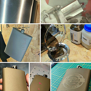 Traitement Peinture Céramique Cerakote Burnt Bronze + Gravure Laser Légère Sur Flasque À Alcool