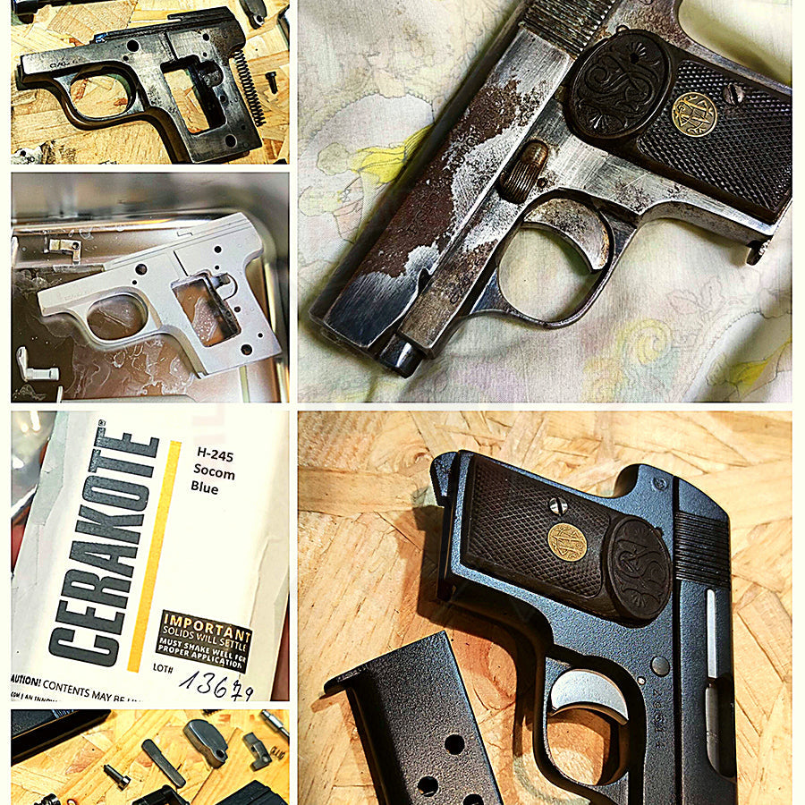 Traitement Peinture Céramique Cerakote Socom Blue + Satinage Petites Pièces Restauration