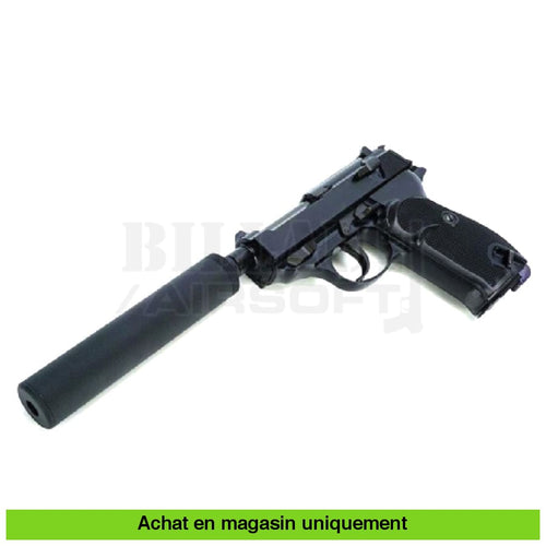 Pistolet Gbb Walther P38 Silenced Full Métal Noir Répliques De Poing Airsoft